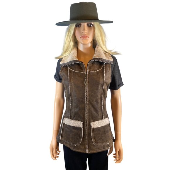 Kuhl Jackets & Blazers - NWT KUHL Womens Dani Sherpa Vest Italian Faux Leather Shearling S Brown MSRP$219